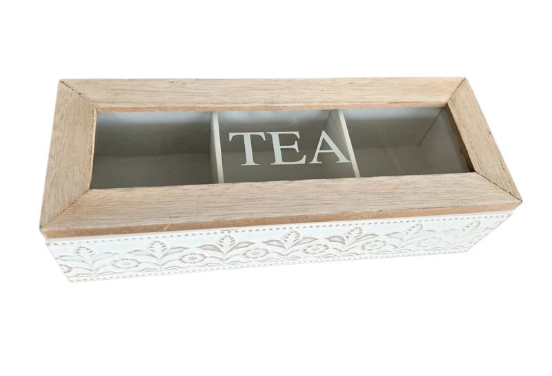 CAJA DE TE  MEDIANA DE MADERA 3 ESPACIOS CON DISEÑOS - 2