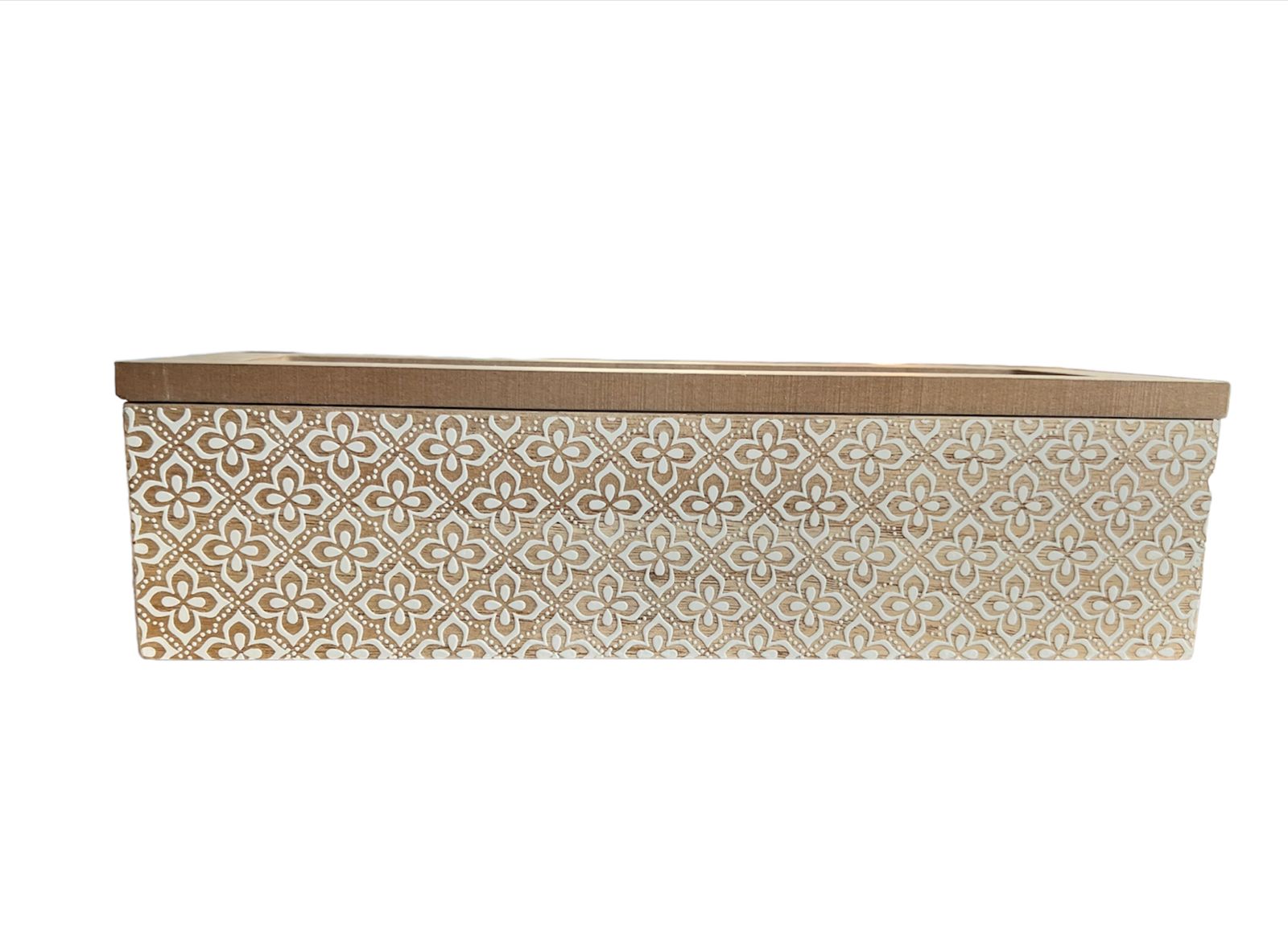 CAJA DE TÉ MEDIANA DE MADERA 3 ESPACIOS CON DISEÑOS - 2