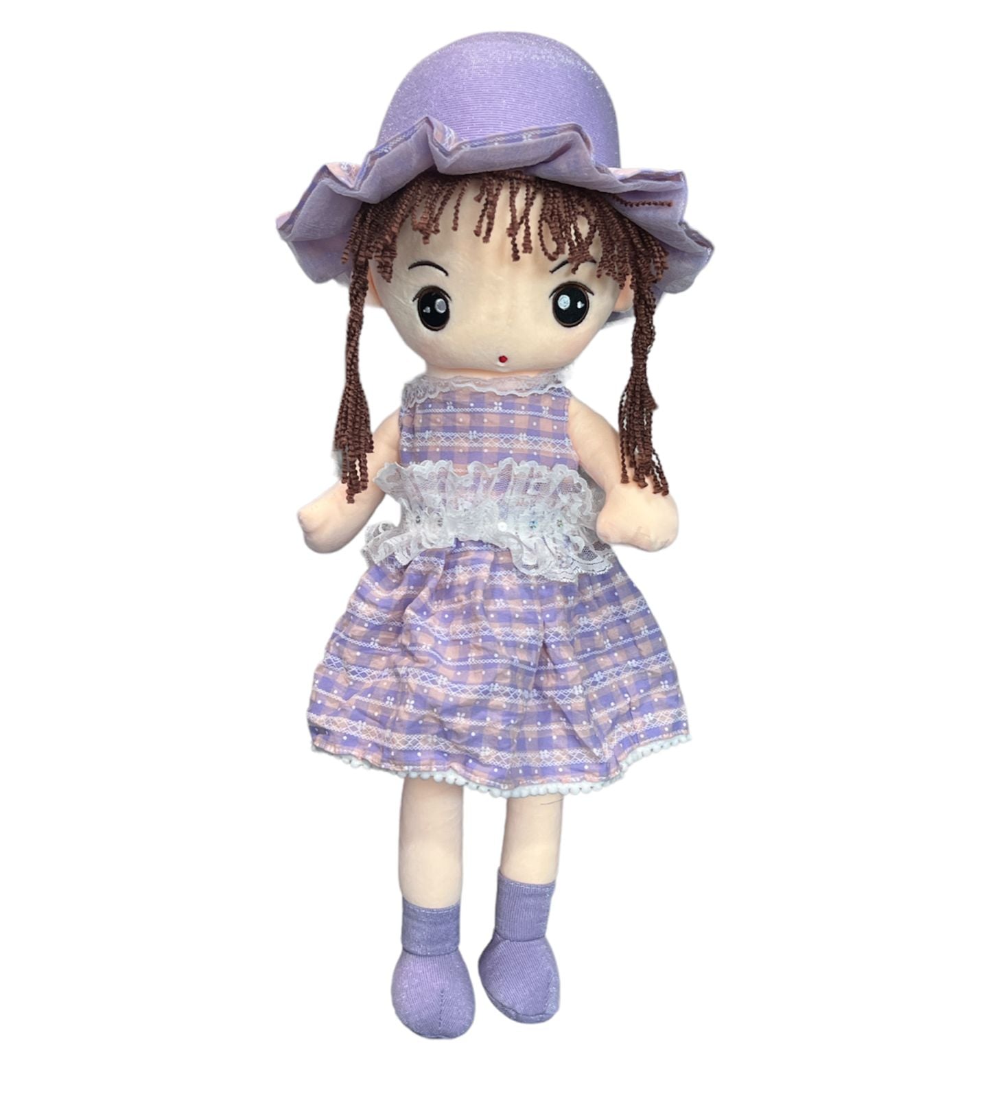 MUÑECA DE TRAPO GRANDE DE PELUCHE VESTIDO CUADROS - 1