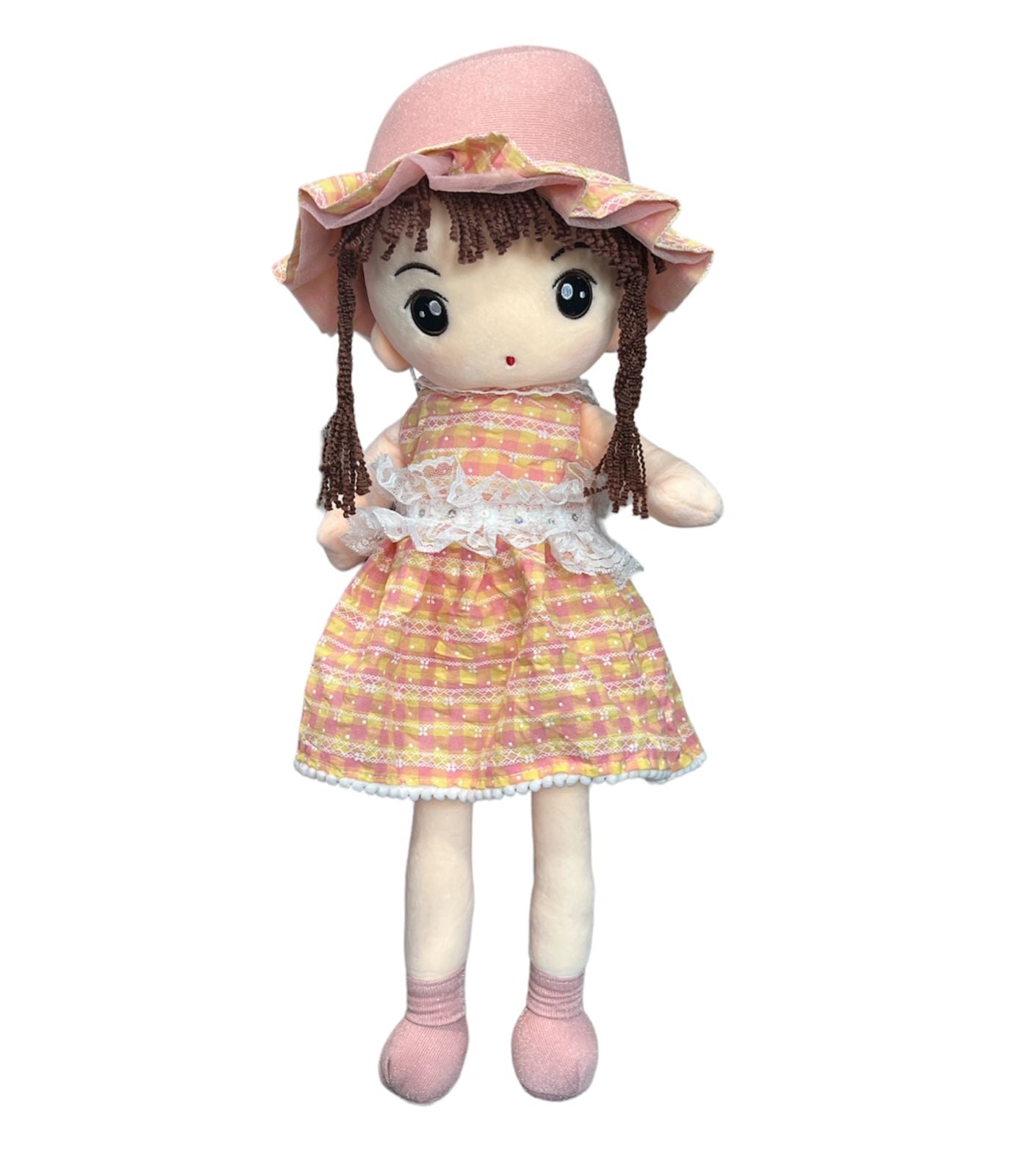 MUÑECA DE TRAPO GRANDE DE PELUCHE VESTIDO CUADROS - 1