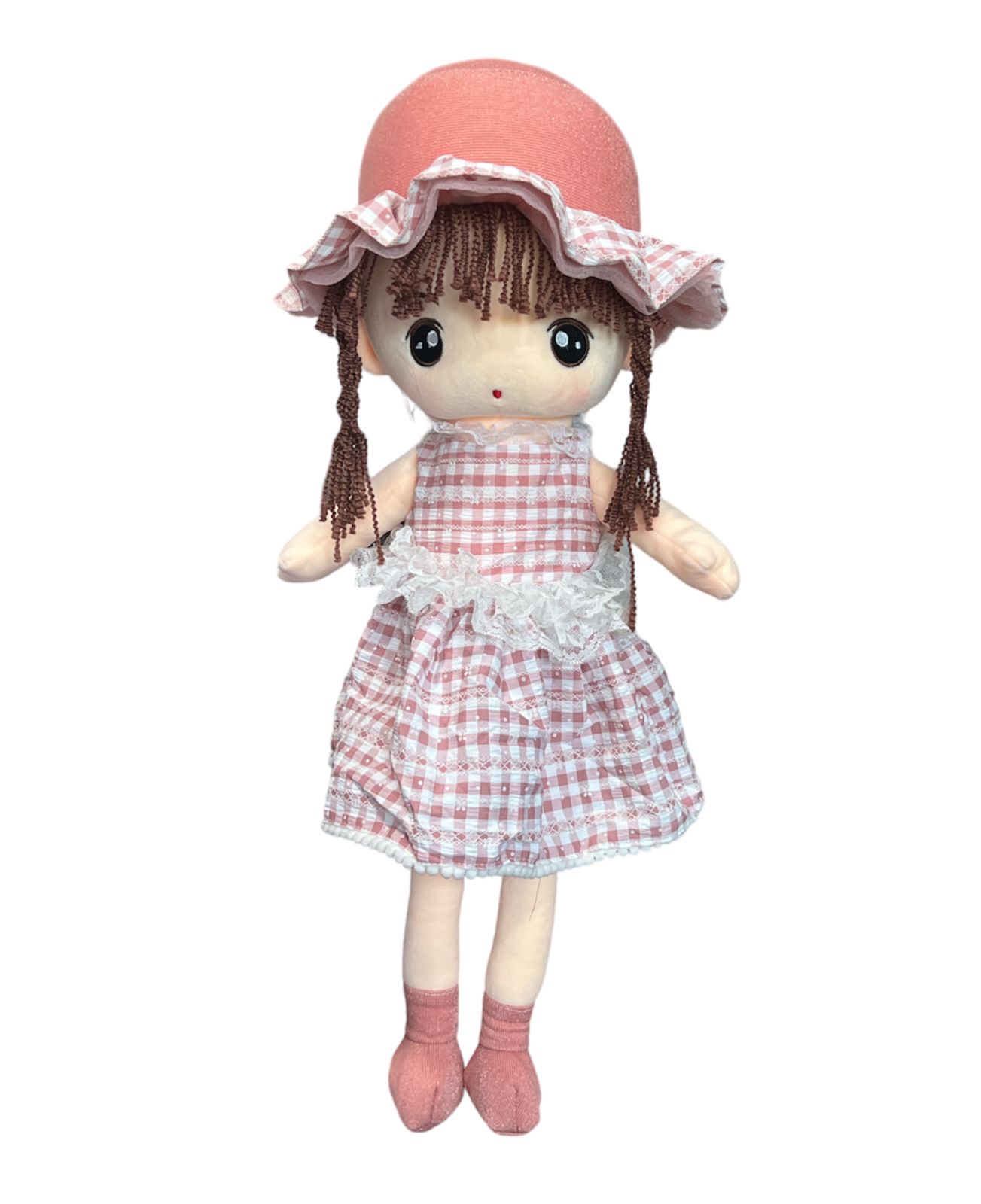 MUÑECA DE TRAPO GRANDE DE PELUCHE VESTIDO CUADROS - 1