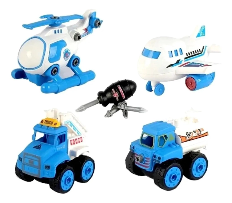 PACK JUGUETE VEHICULOS AVION CAMION HELICOPTERO MINI AZUL - 1