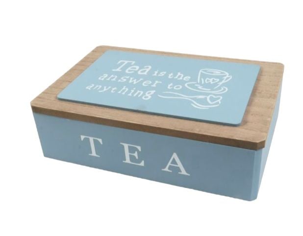 CAJA DE TÉ MEDIANA DE MADERA 6 ESPACIOS CON DISEÑOS TEA - 1