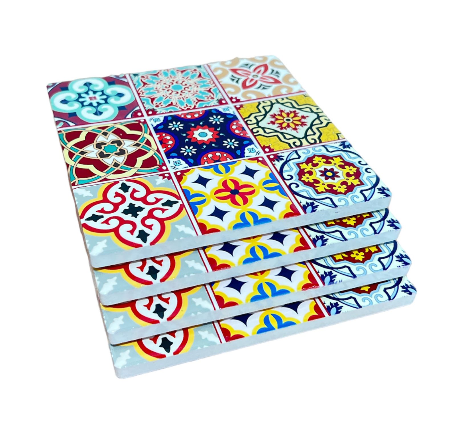 SET 4 POSAVASOS COLORIDO CERAMICA Y CORCHO 4 PIEZAS CUADRADO M5 - 1