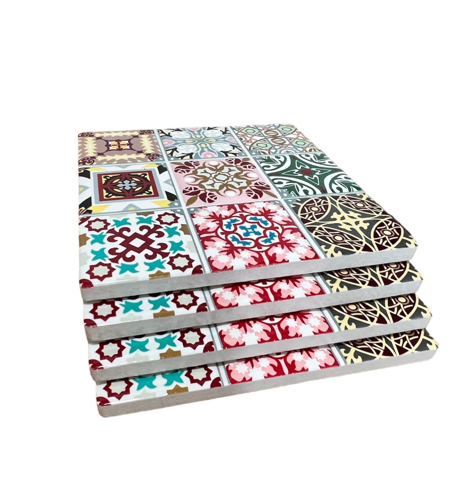 SET 4 POSAVASOS COLORIDO CERAMICA Y CORCHO 4 PIEZAS CUADRADO M1 - 1
