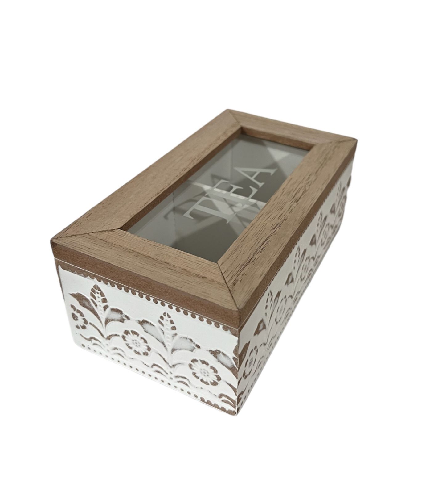 CAJA DE TE MEDIANA DE MADERA 2 ESPACIOS DISEÑO VICTORIANO BLANCO - 1