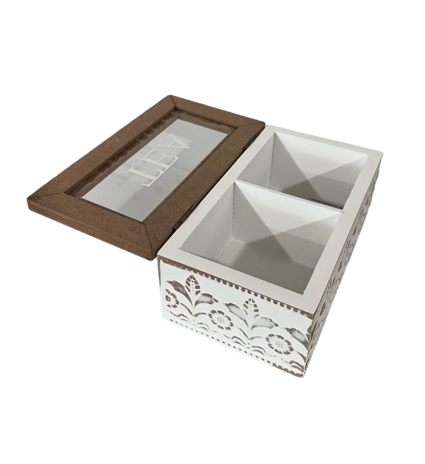 CAJA DE TE MEDIANA DE MADERA 2 ESPACIOS DISEÑO VICTORIANO BLANCO - 2