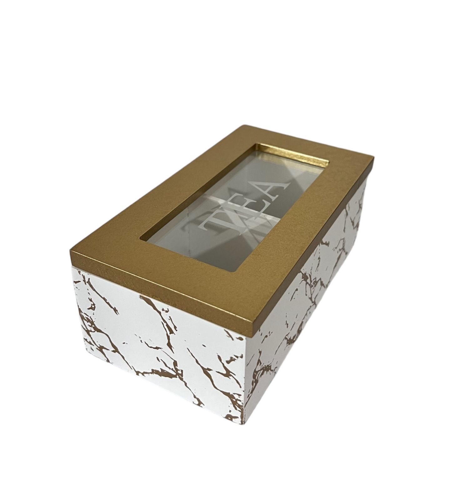CAJA DE TÉ MEDIANA DE MADERA 2 ESPACIOS MARMOLEADO - 1