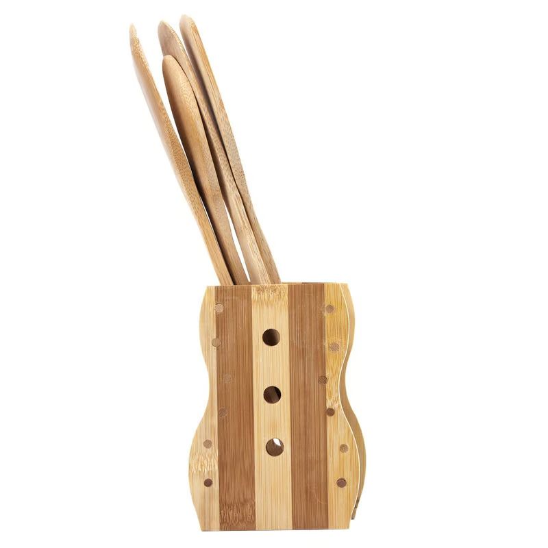 JUEGO UTENSILIOS MADERA CON SOPORTE BASE 4 PIEZAS COCINA - 2