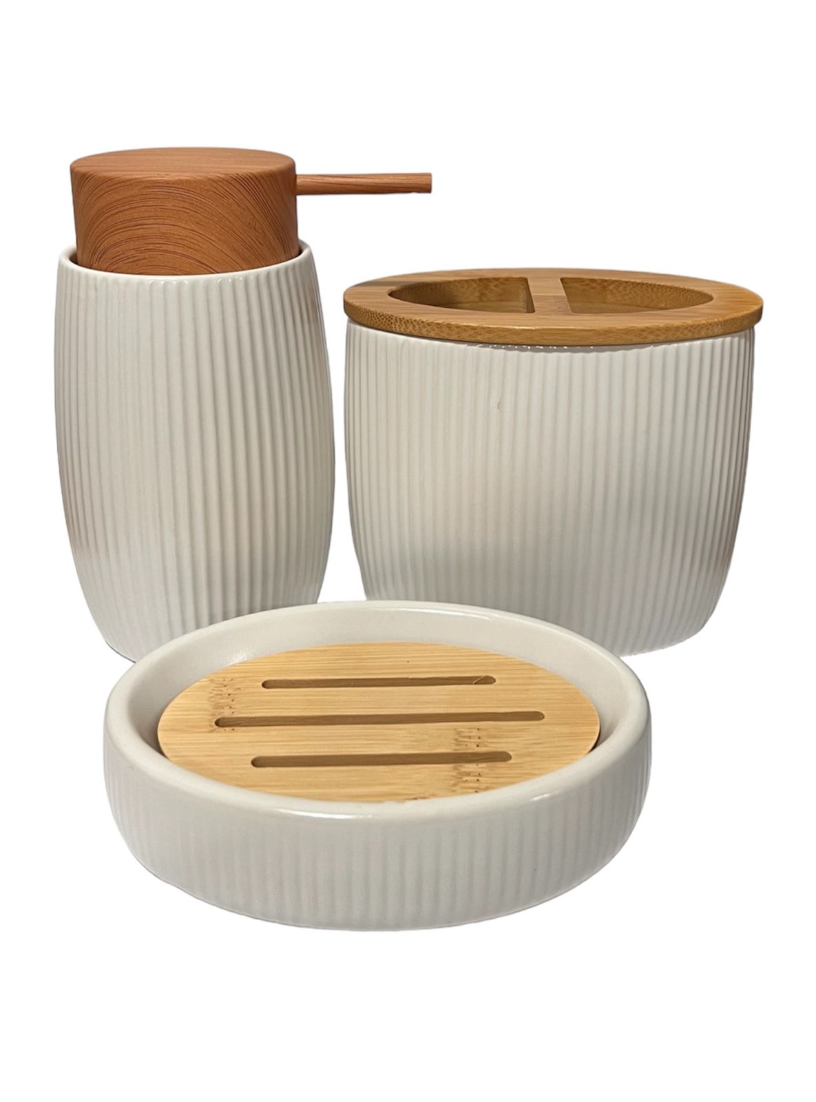 SET JUEGO DE BAÑO 3 PIEZA CERAMICA JABON DISPENSADOR CEPILLO - 1