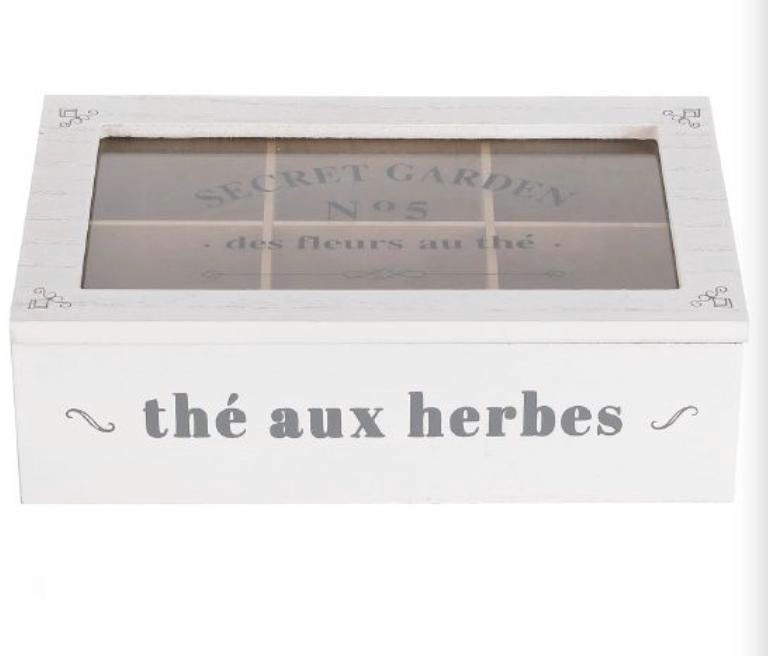 CAJA DE TÉ MEDIANA DE MADERA 6 ESPACIOS THE HERBES - 1