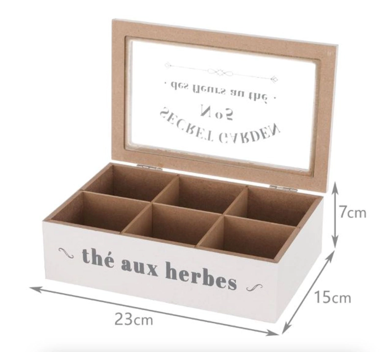 CAJA DE TÉ MEDIANA DE MADERA 6 ESPACIOS THE HERBES - 2