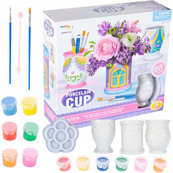 JUEGO PINTAR OEM FLOREROS TAZAS NIÑAS CREATIVO - 1