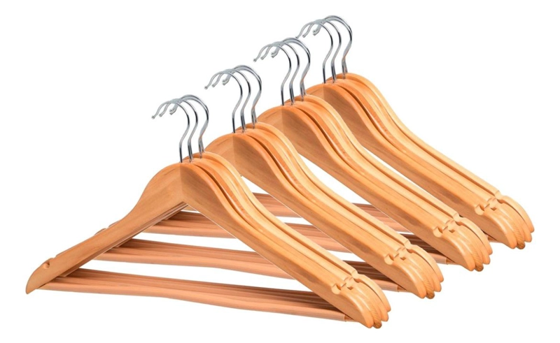 PACK 3 PERCHAS COLGADORES GANCHOS DE MADERA ROPA PERCHERO CC - 1