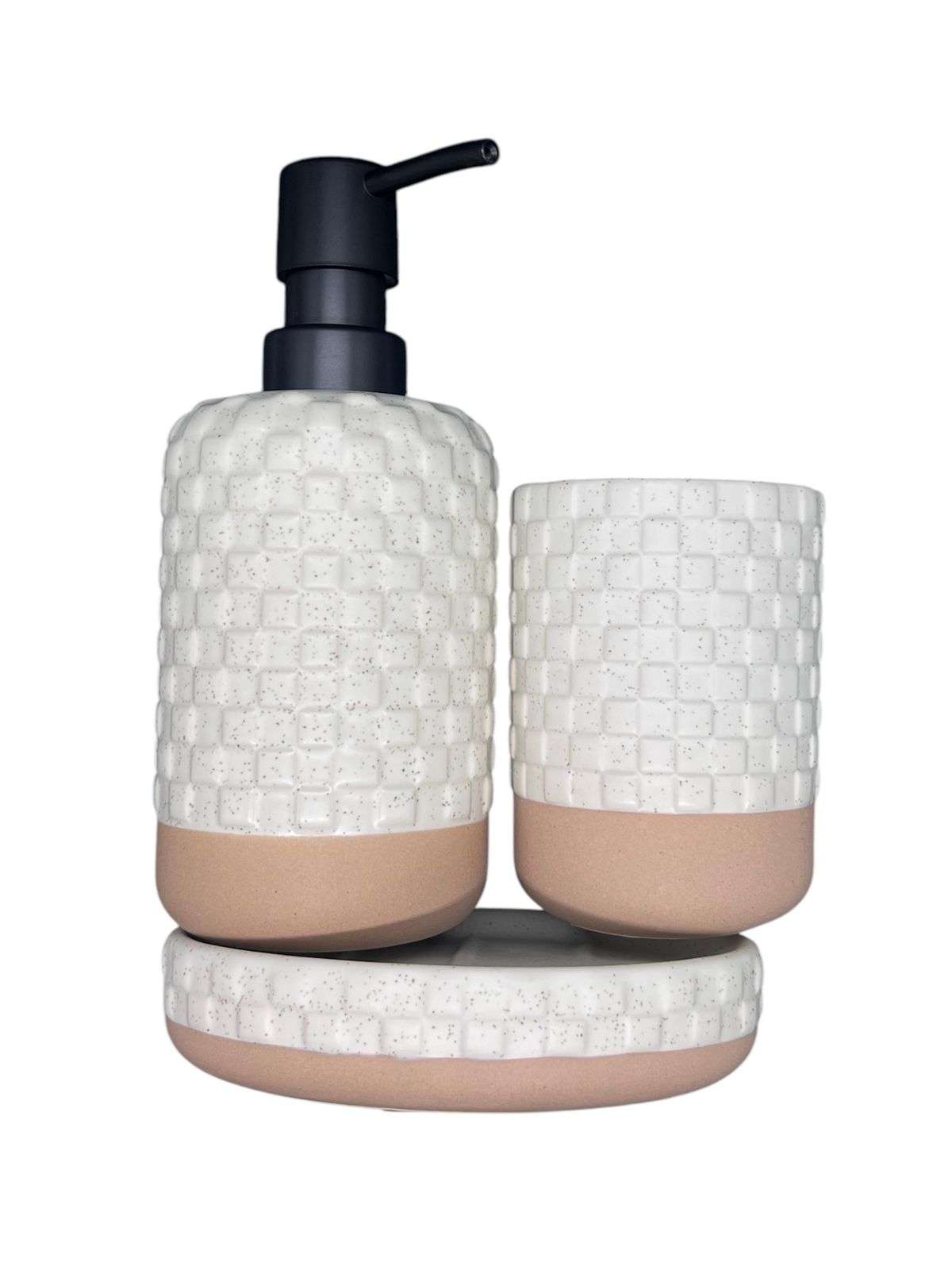 SET JUEGO DE BAÑO 3 PIEZA JABON DISPENSADOR CEPILLO CERAMICA - 1