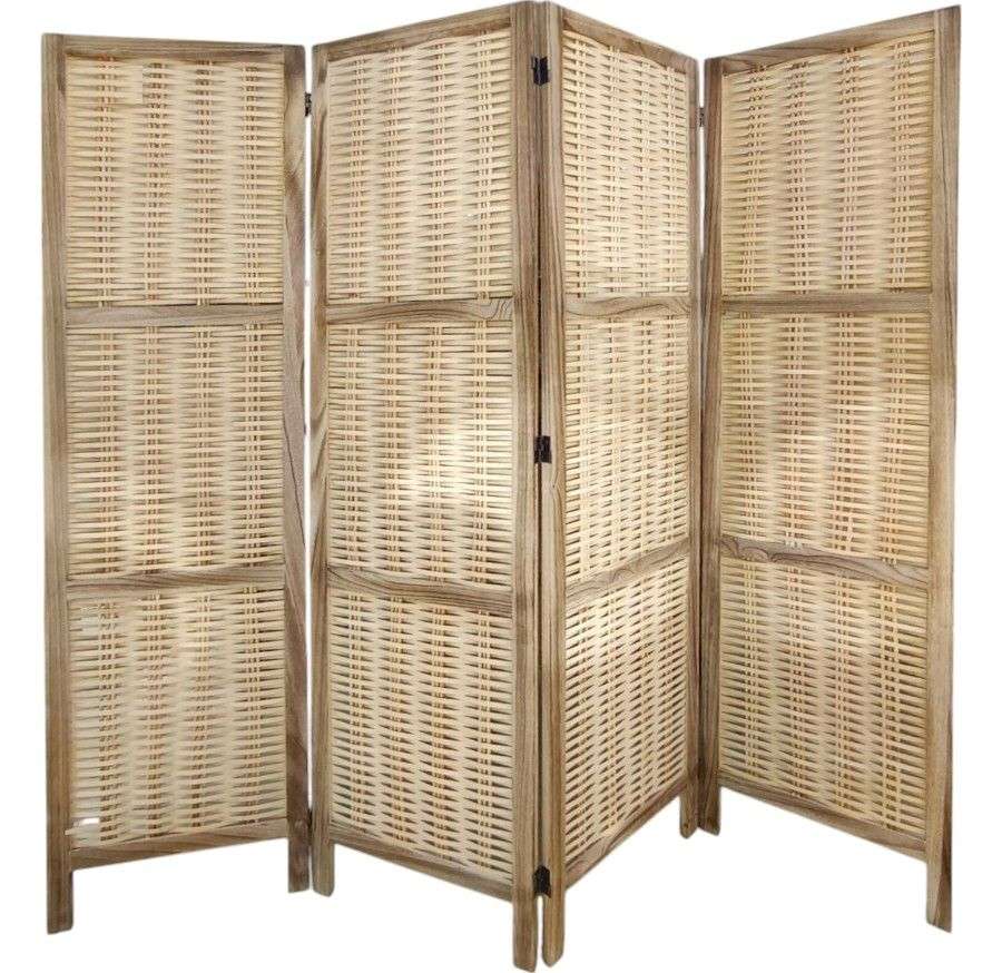 BIOMBO DE MADERA RESISTENTE 3 PANELES CLASICO TEJID 40X170CM - 1