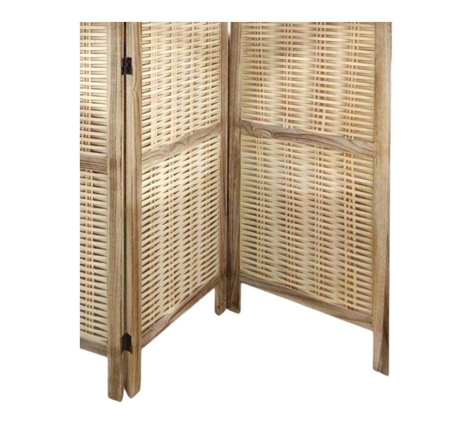 BIOMBO DE MADERA RESISTENTE 3 PANELES CLASICO TEJID 40X170CM - 2