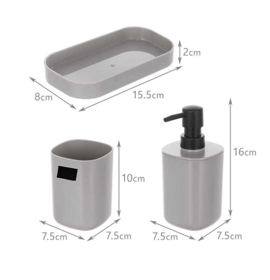 SET JUEGO DE BAÑO 3 PIEZA JABON DISPENSADOR CEPILLO PLASTIC G - 2