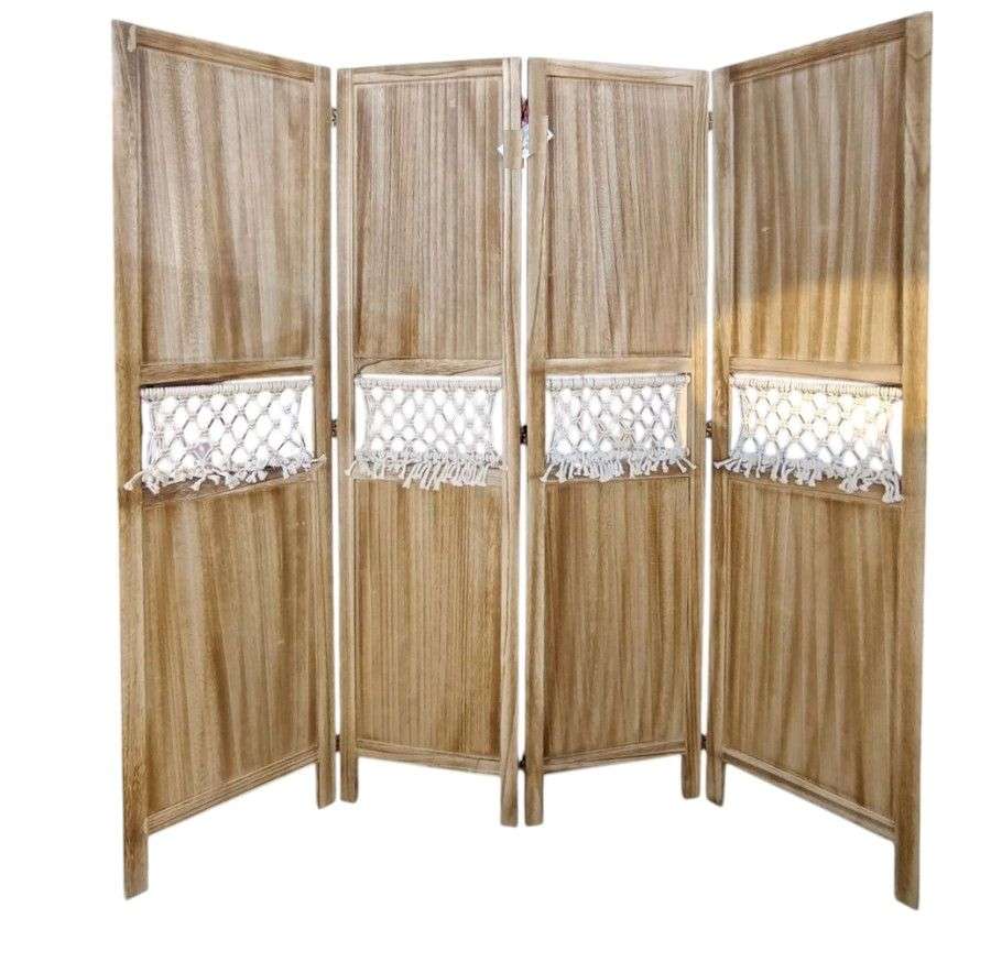BIOMBO DE MADERA RESISTENTE 4 PANELES TEJIDO TELA 40X170CM - 1