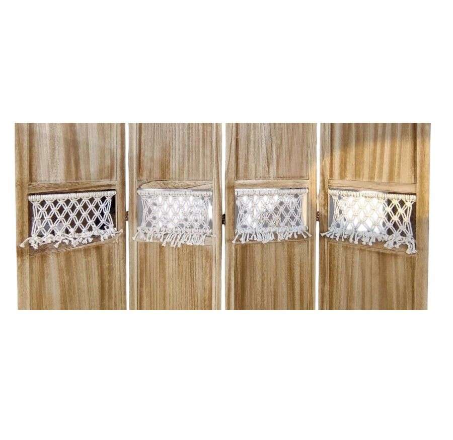 BIOMBO DE MADERA RESISTENTE 4 PANELES TEJIDO TELA 40X170CM - 2