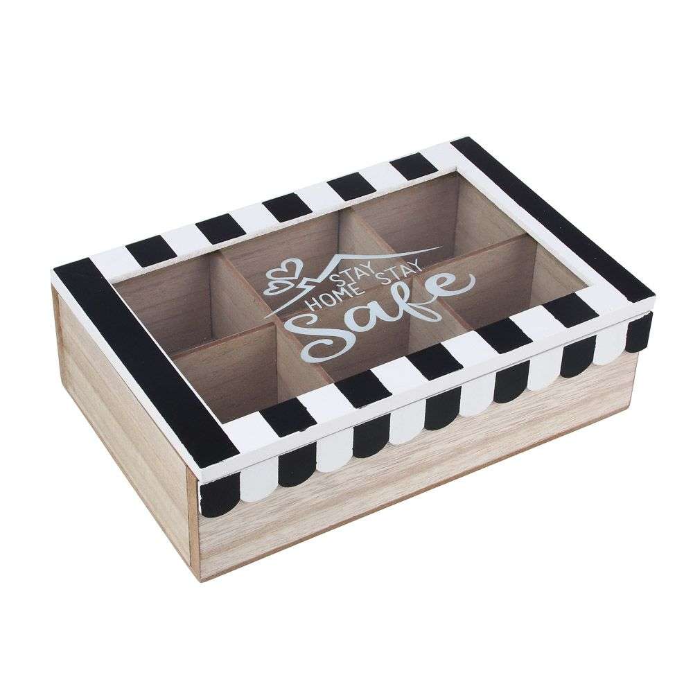 CAJA DE TÉ MEDIANA DE MADERA 6 ESPACIOS CON HOME SAFE - 1