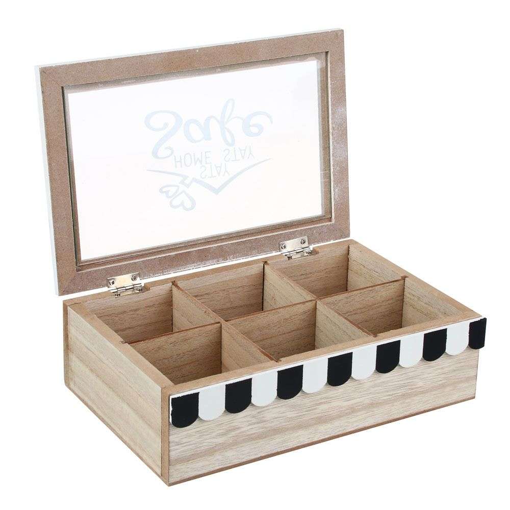 CAJA DE TÉ MEDIANA DE MADERA 6 ESPACIOS CON HOME SAFE - 2
