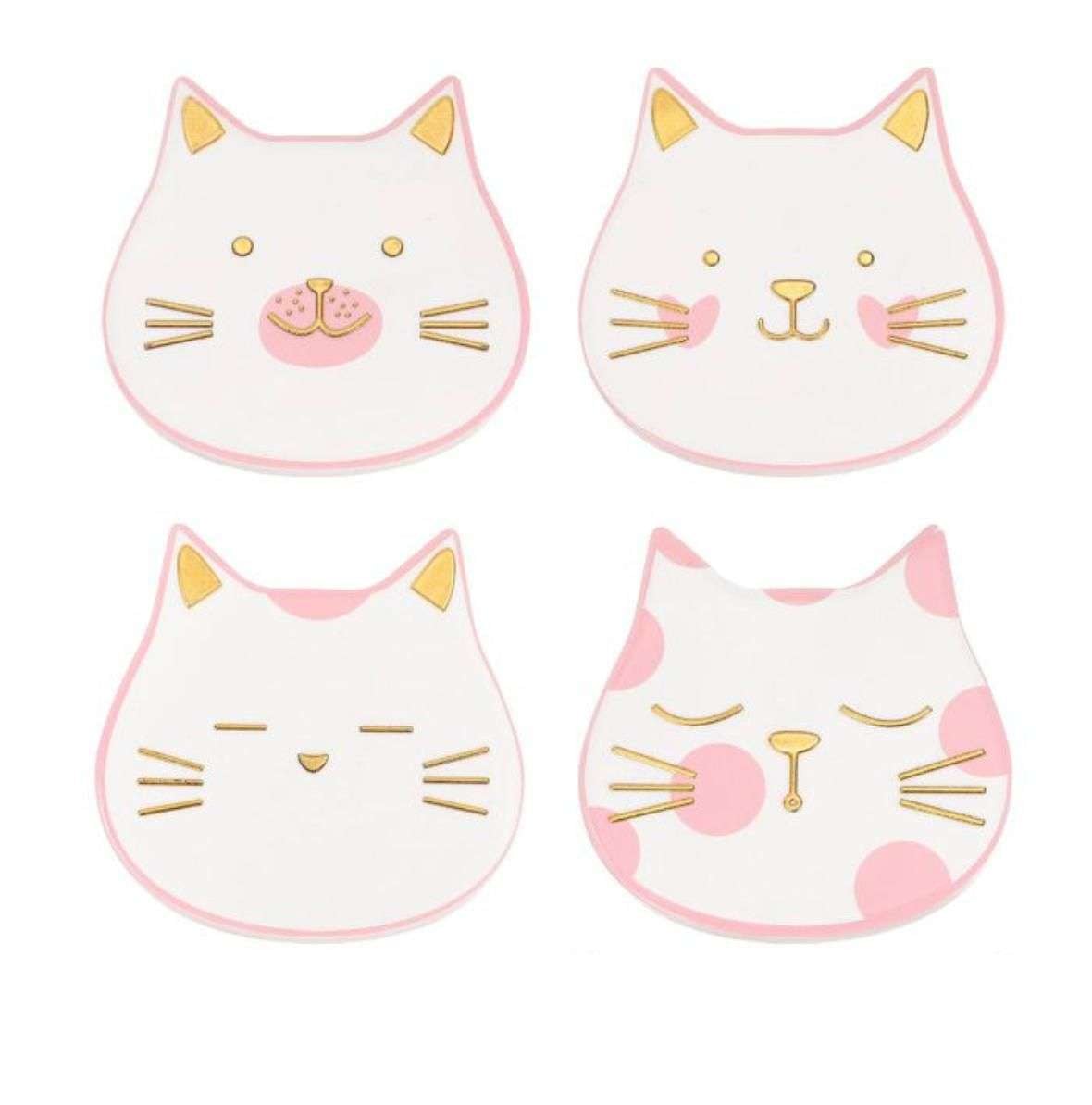 SET 4 POSAVASOS CERAMICA 4 PIEZAS DISEÑO GATO TIERNO - 1