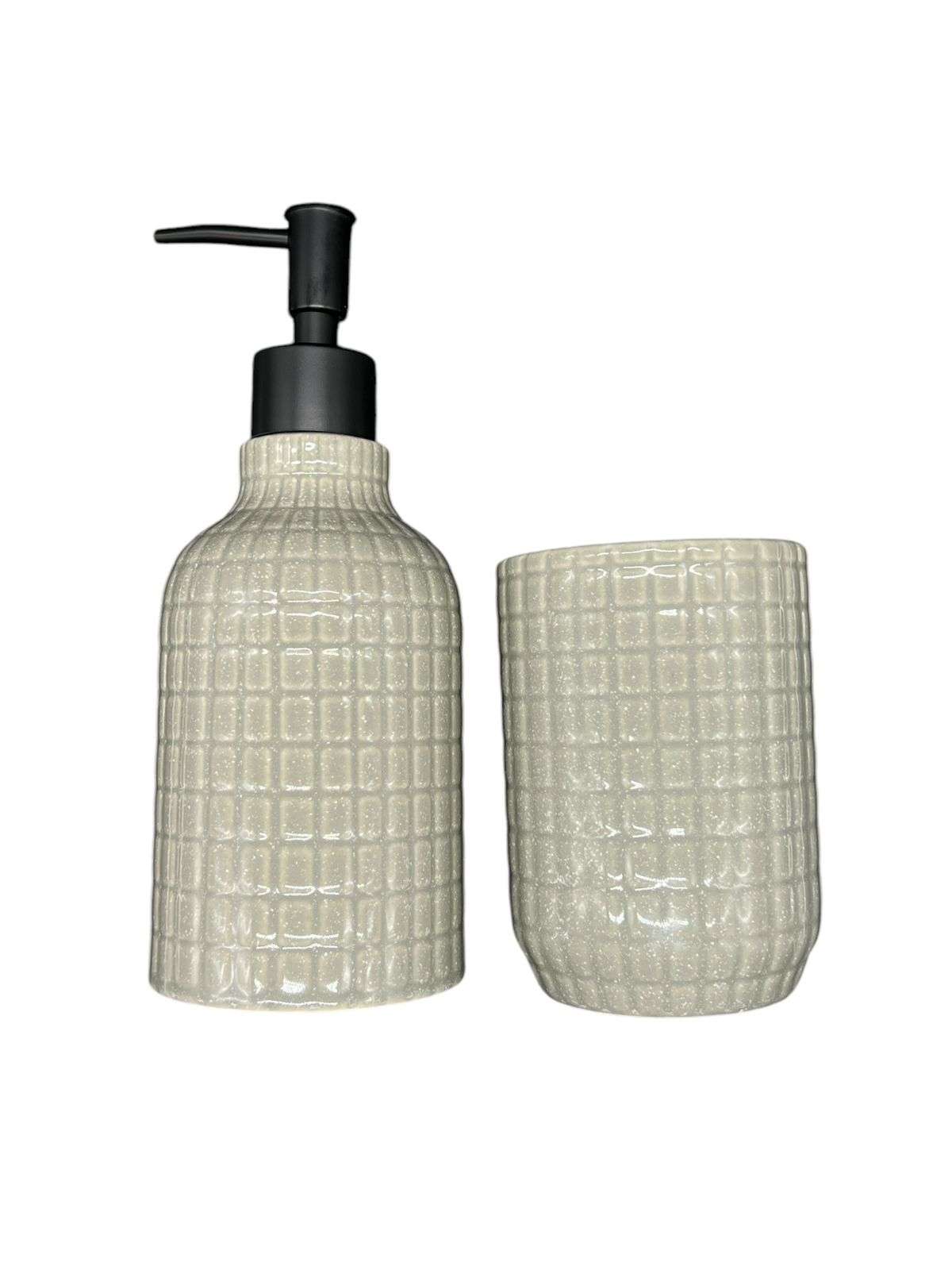 SET DE BAÑO 2 PIEZAS CERAMICA JABON PORTA CEPILLO BRILLANTE - 2