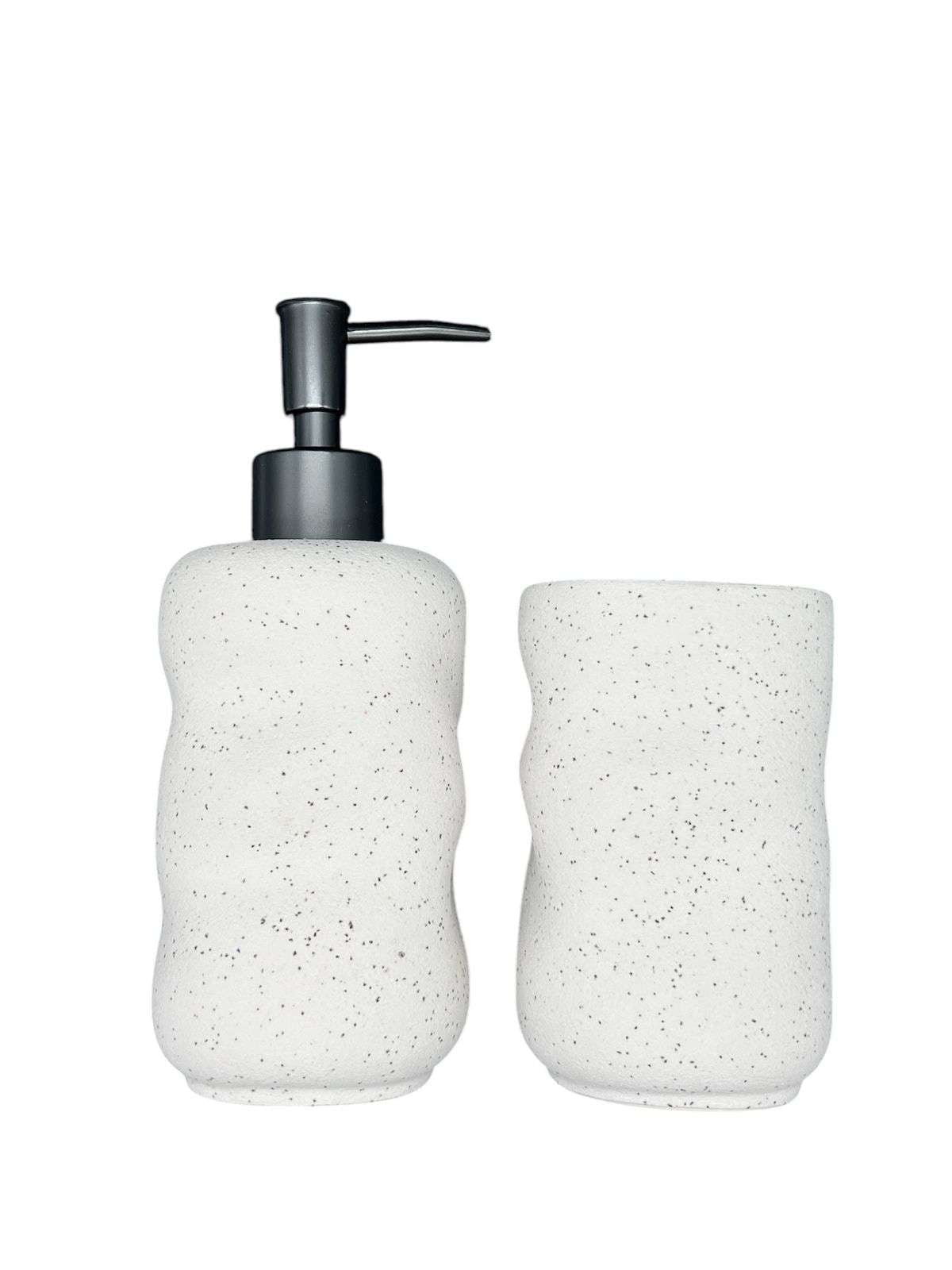 SET DE BAÑO 2 PIEZAS CERAMICA JABON PORTA CEPILLO BN - 1