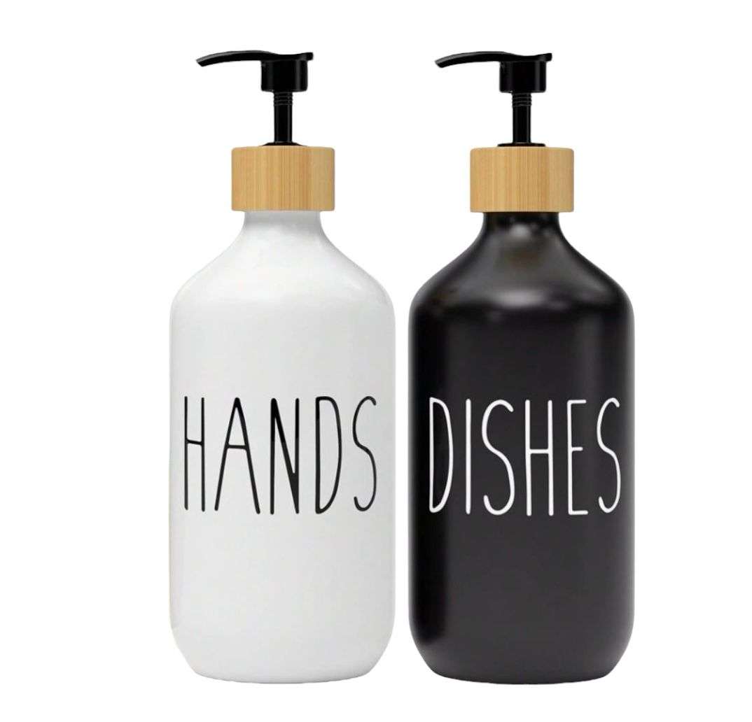 SET 2 DISPENSADOR JABÓN BAÑO ALCOHOL GEL HANDS DISHES - 1