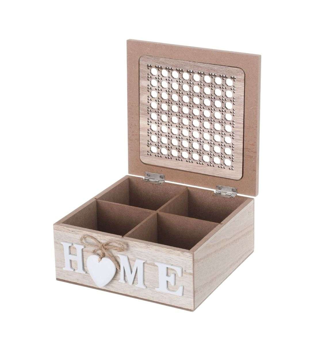 CAJA DE TÉ MEDIANA DE MADERA 4 ESPACIOS DISEÑO HOME BEIGE - 1