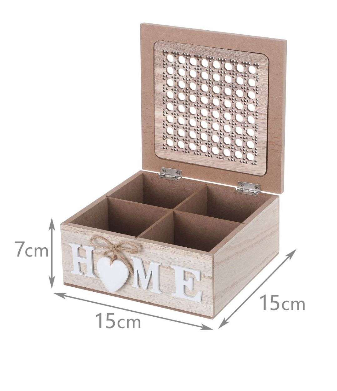 CAJA DE TÉ MEDIANA DE MADERA 4 ESPACIOS DISEÑO HOME BEIGE - 2