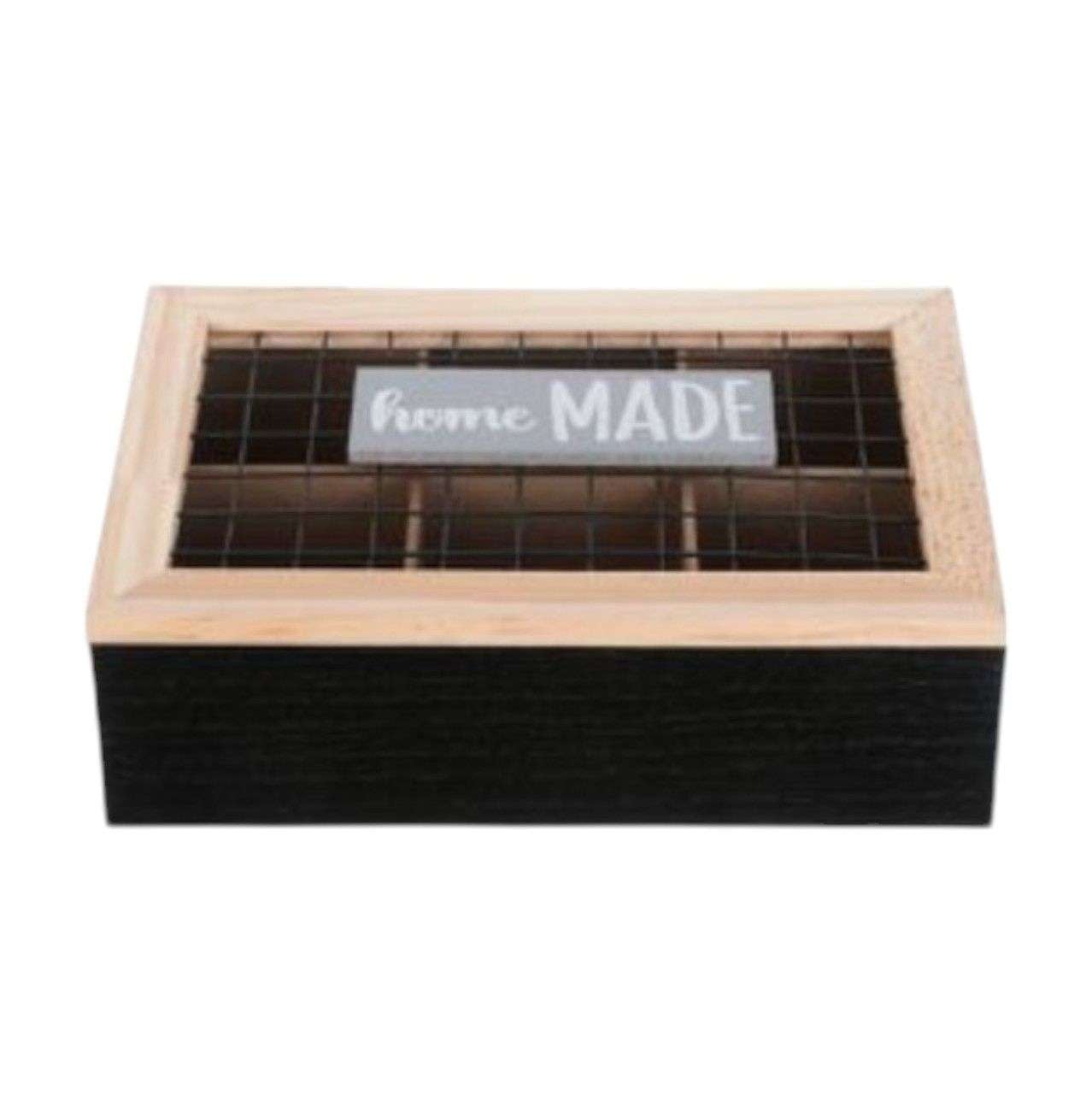 CAJA DE TÉ MEDIANA DE MADERA 6 ESPACIOS MALLA - 1
