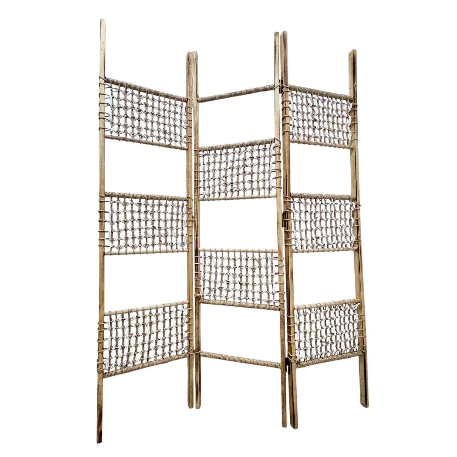 BIOMBO DE MADERA RESISTENTE 3 PANELES TEJIDO CUAD 123X170CM - 1