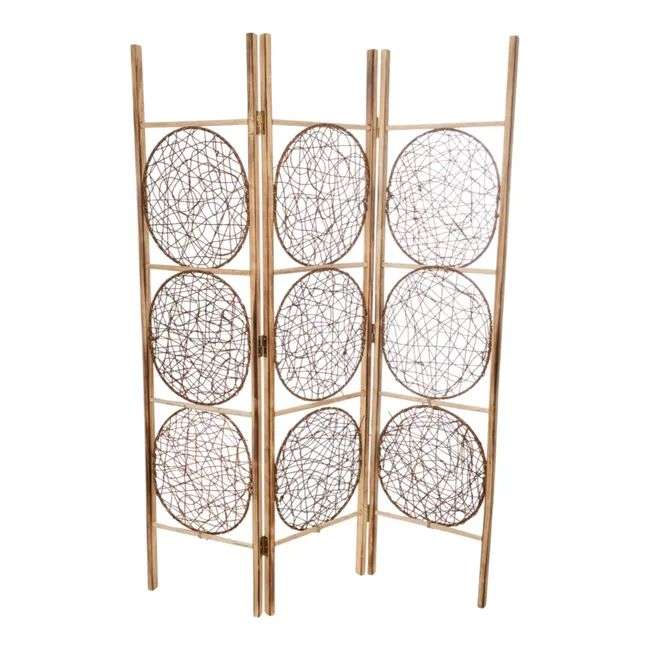 BIOMBO DE MADERA RESISTENTE 3 PANELES CIRCULOS MAD 123X170CM - 1