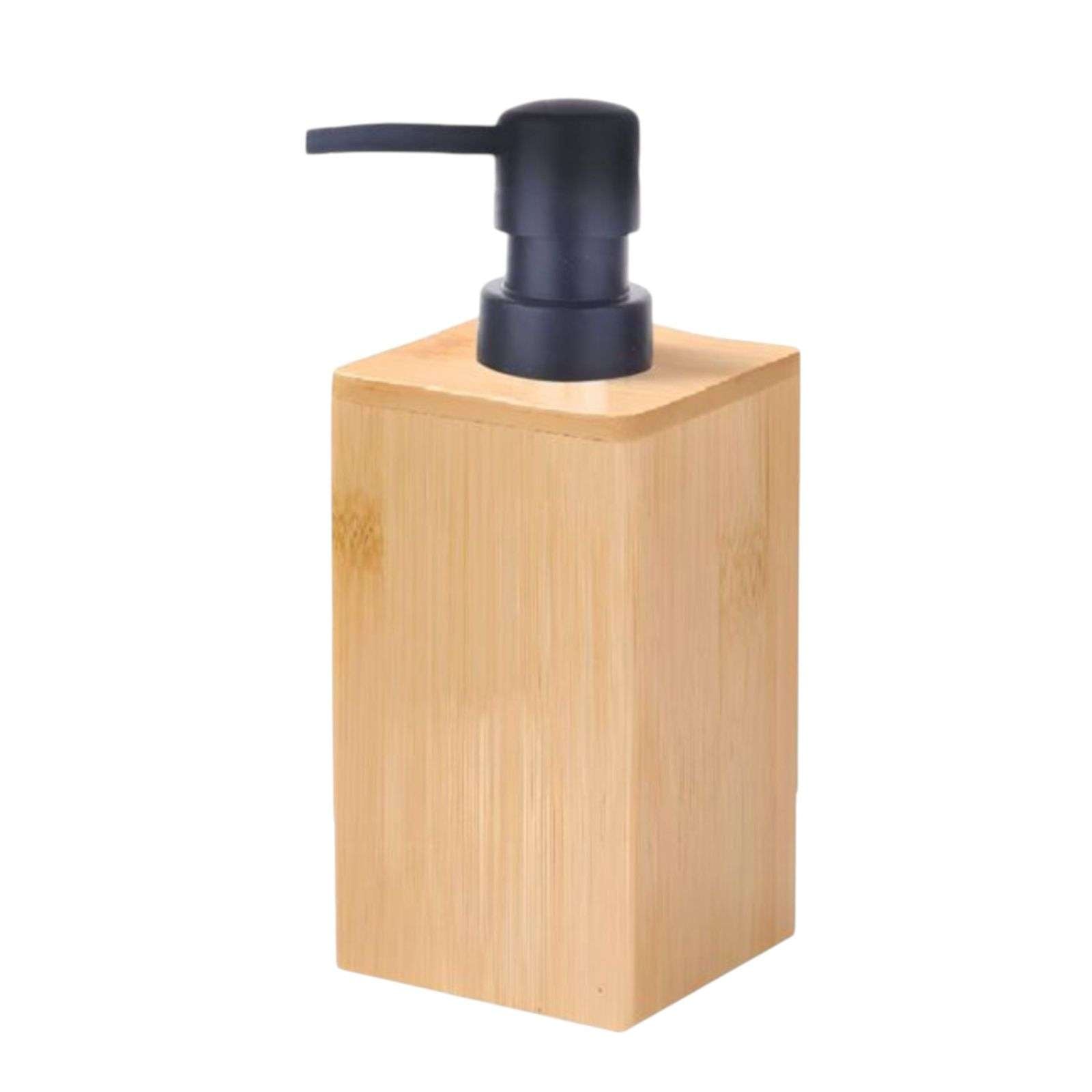 DISPENSADOR JABON ALCOHOL GEL MADERA CUADRADO 400ML - 1
