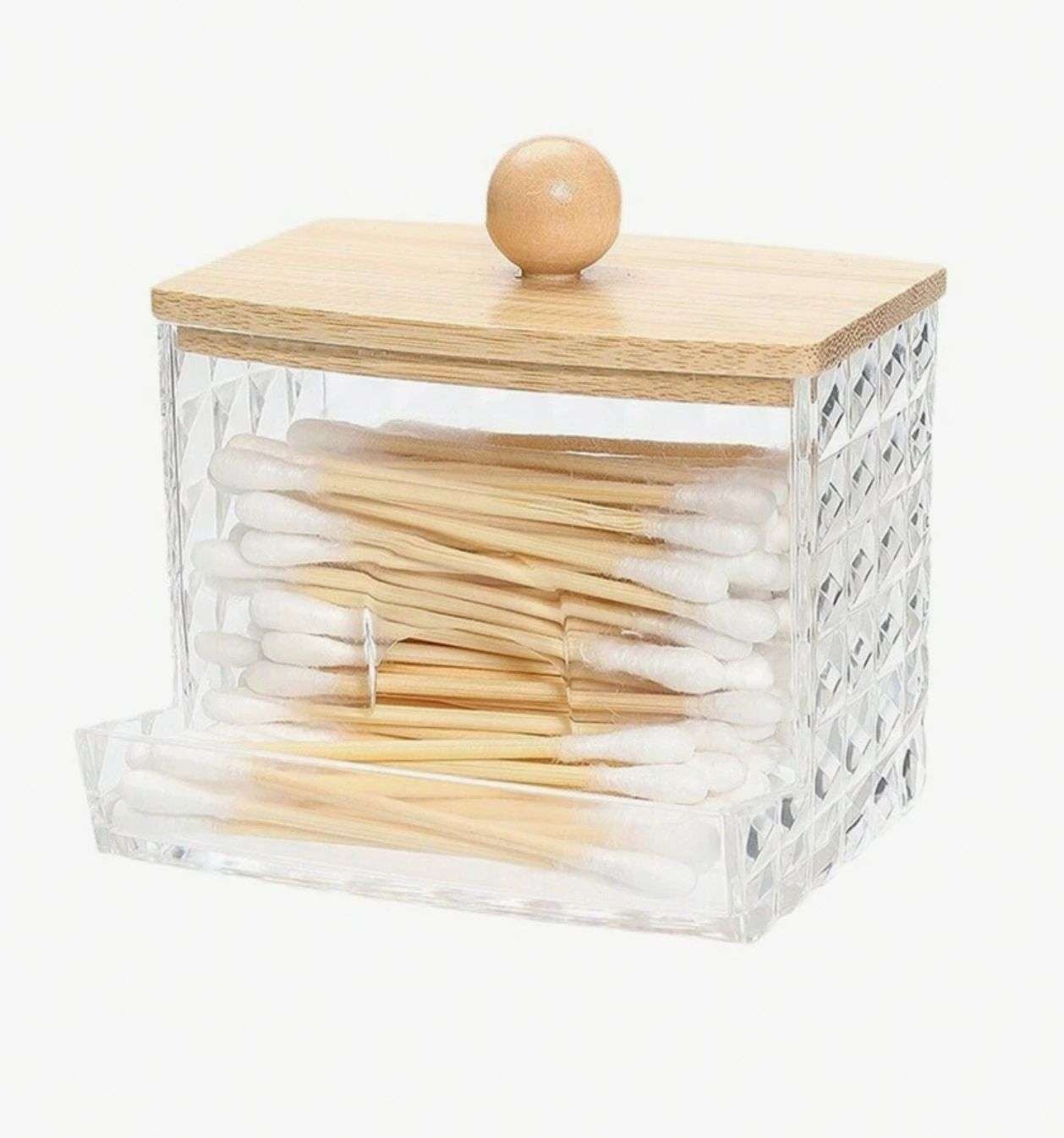 CAJA DE HISOPO ALGODON BOMBONERA DECORACION VIDRIO CRISTAL C - 1
