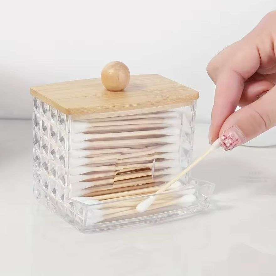 CAJA DE HISOPO ALGODON BOMBONERA DECORACION VIDRIO CRISTAL C - 2