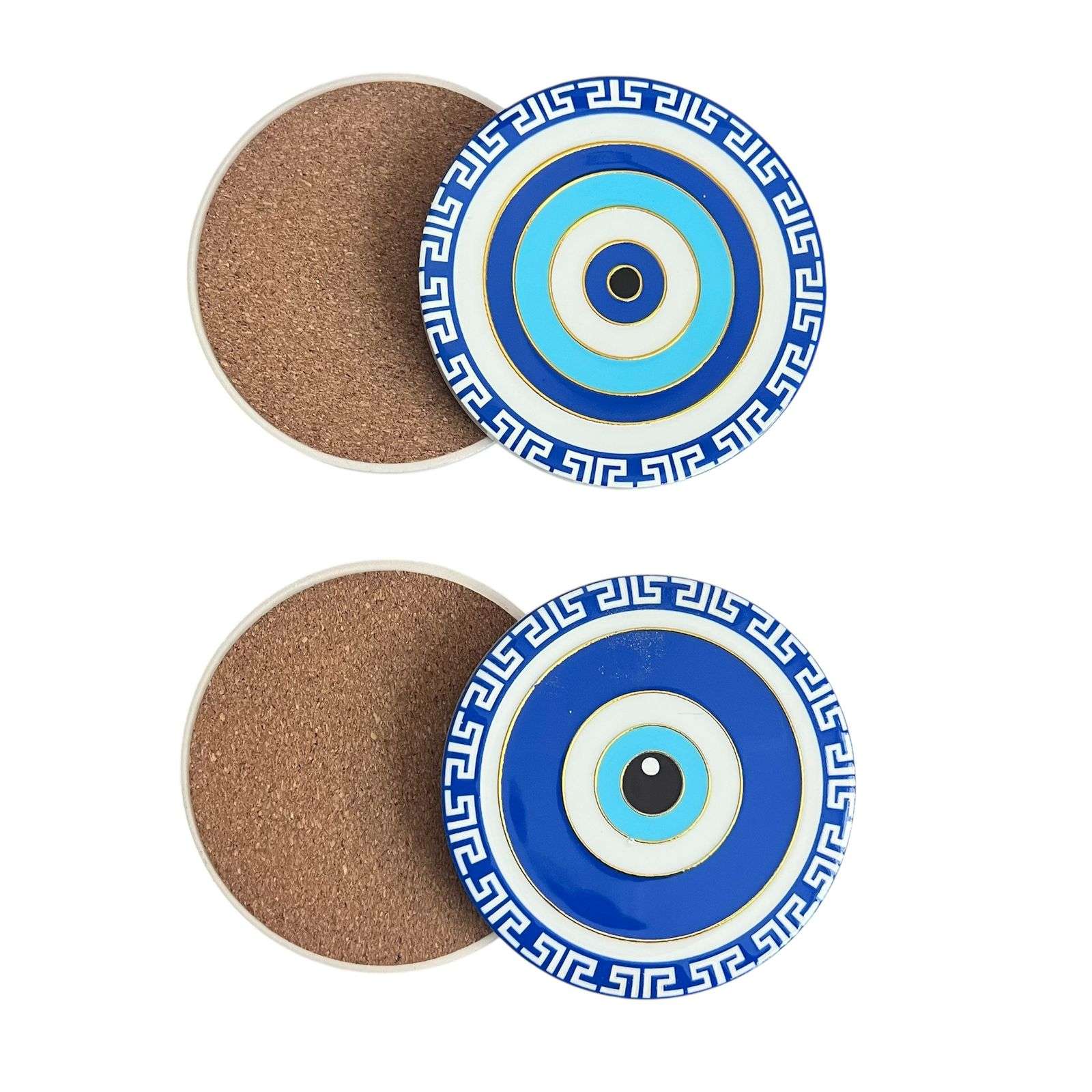 SET 4 POSAVASOS CERAMICA Y CORCHO 4 PIEZAS OJO TURCO - 1