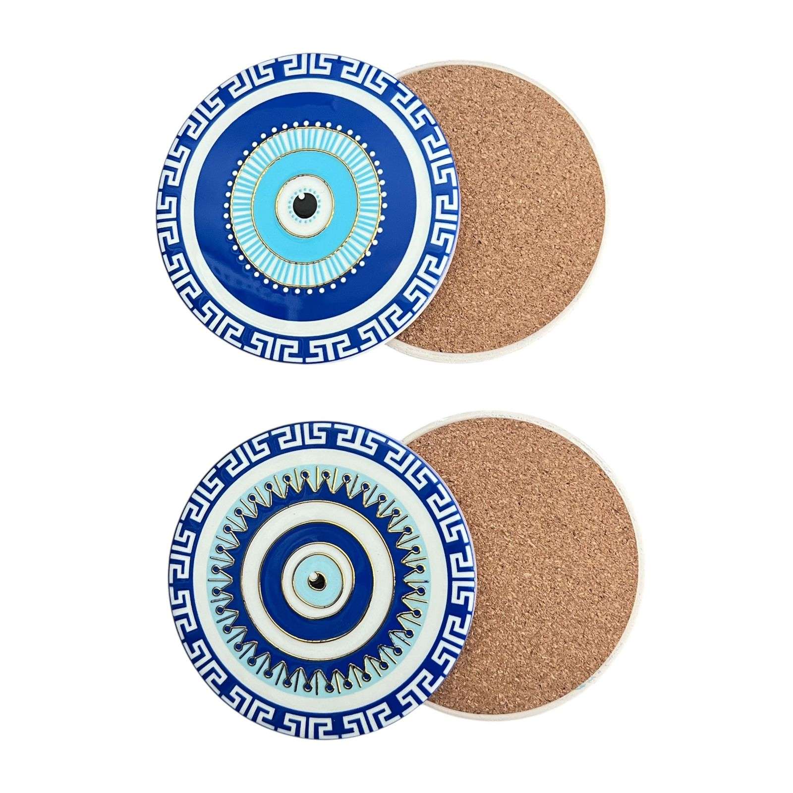 SET 4 POSAVASOS CERAMICA Y CORCHO 4 PIEZAS OJO TURCO - 2