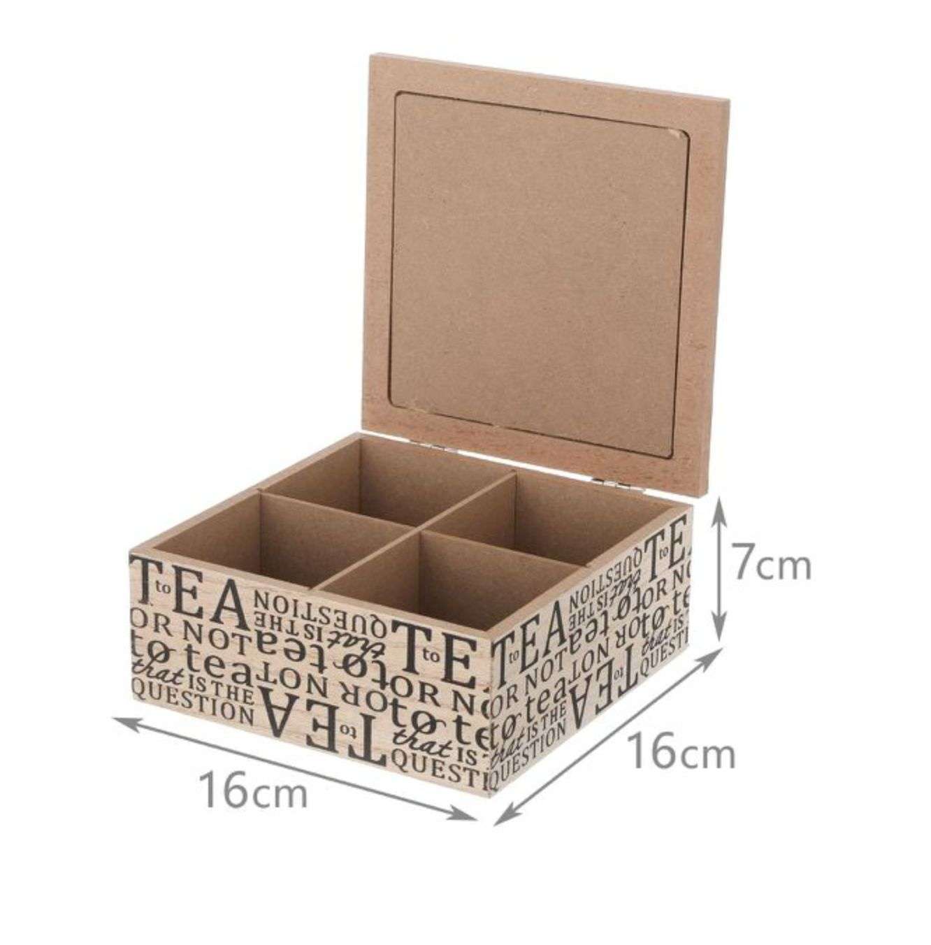 CAJA DE TE MEDIANA DE MADERA 4 ESPACIOS DULCE HOGAR - 2