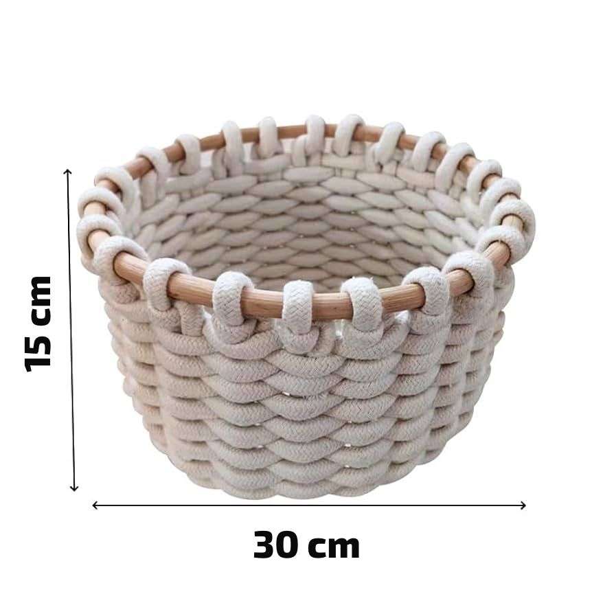 MACETERO CESTO CANASTO CESTA TEJIDA BLANCA FLEXIBLE - 2