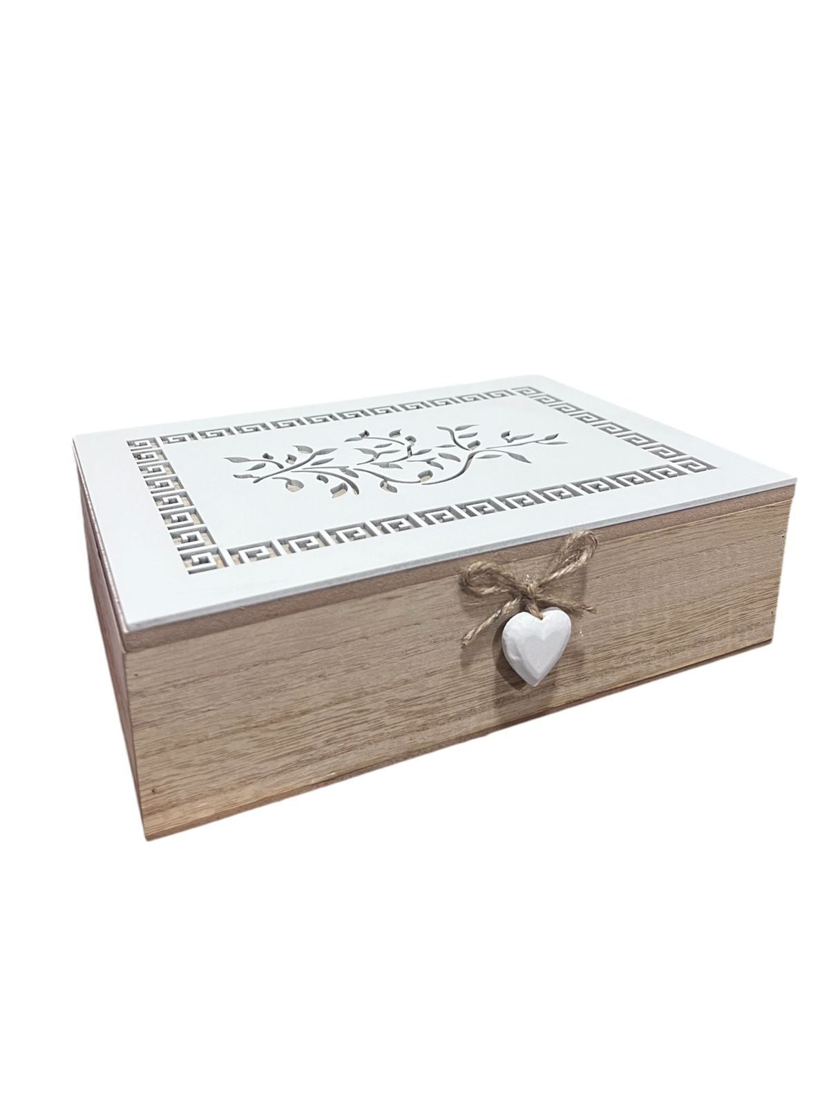 CAJA DE TE MEDIANA DE MADERA 6 ESPACIOS CON DISEÑOS HEART - 1