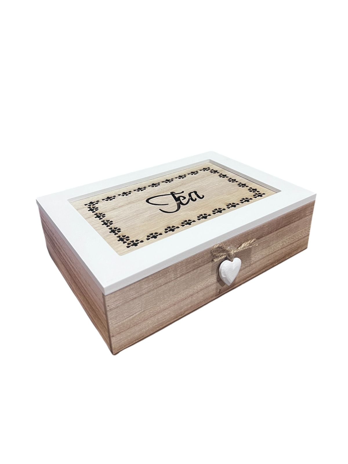 CAJA DE TE  MEDIANA DE MADERA 6 ESPACIOS CON DISEÑOS HEART B - 1