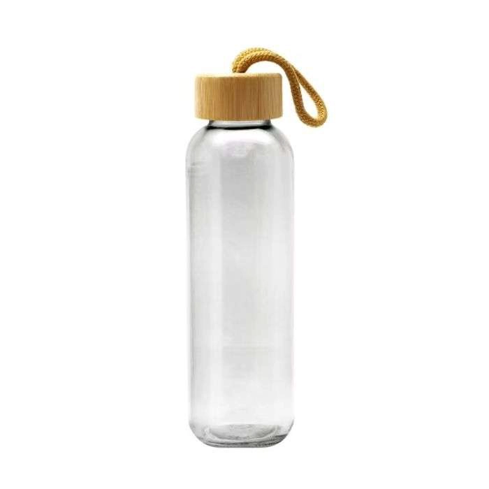 TERMO AGUA BOTELLA AGUA VASO VIDRIO TAPA MADERA 500ML - 1