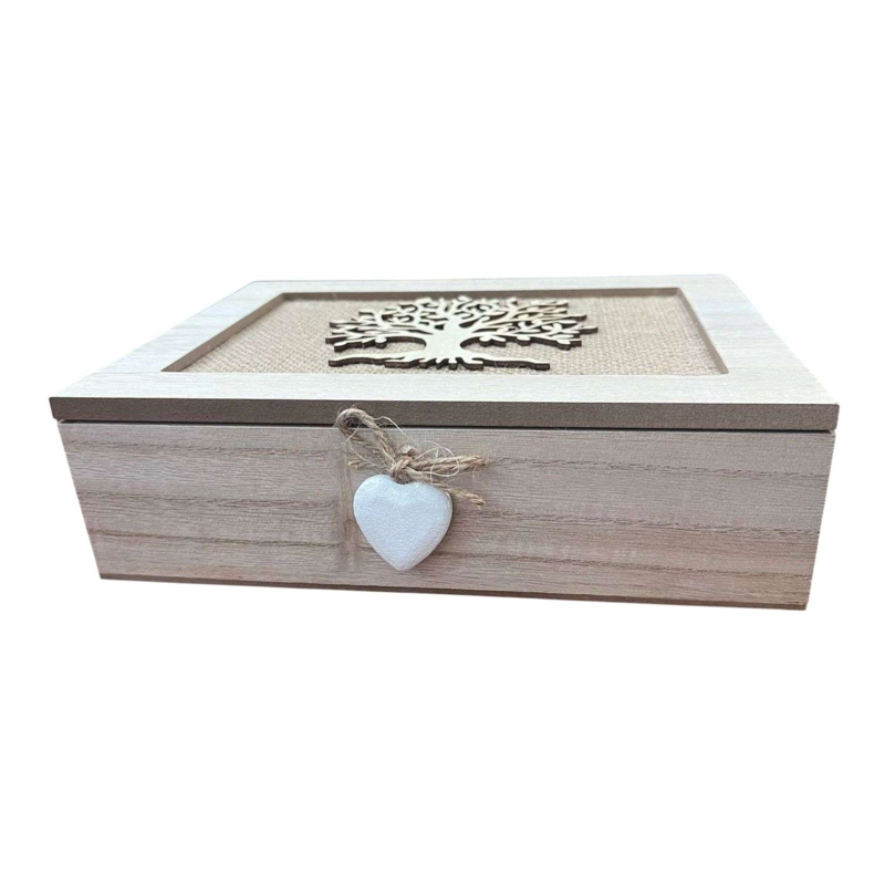 CAJA DE TE  MEDIANA DE MADERA 6 ESPACIOS CON DISEÑOS MAPA - 1