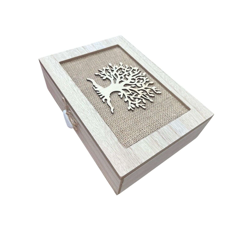 CAJA DE TE  MEDIANA DE MADERA 6 ESPACIOS CON DISEÑOS MAPA - 2