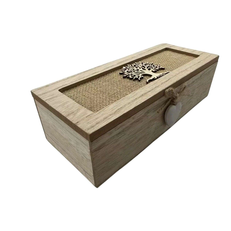 CAJA DE TE  MEDIANA DE MADERA 3 ESPACIOS ARBOL MADERA - 1