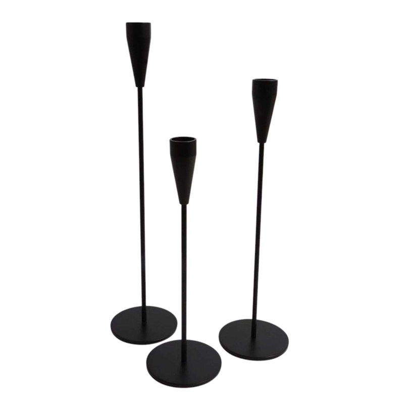 PACK 3 PORTA VELA CANDELABRO SET 3 CANDELABROS NEGRO MATE - 1