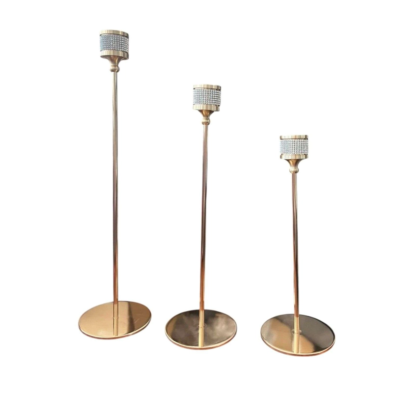 PACK 3 PORTA VELA CANDELABRO SET 3 CANDELABROS DORADO BRILLO - 1